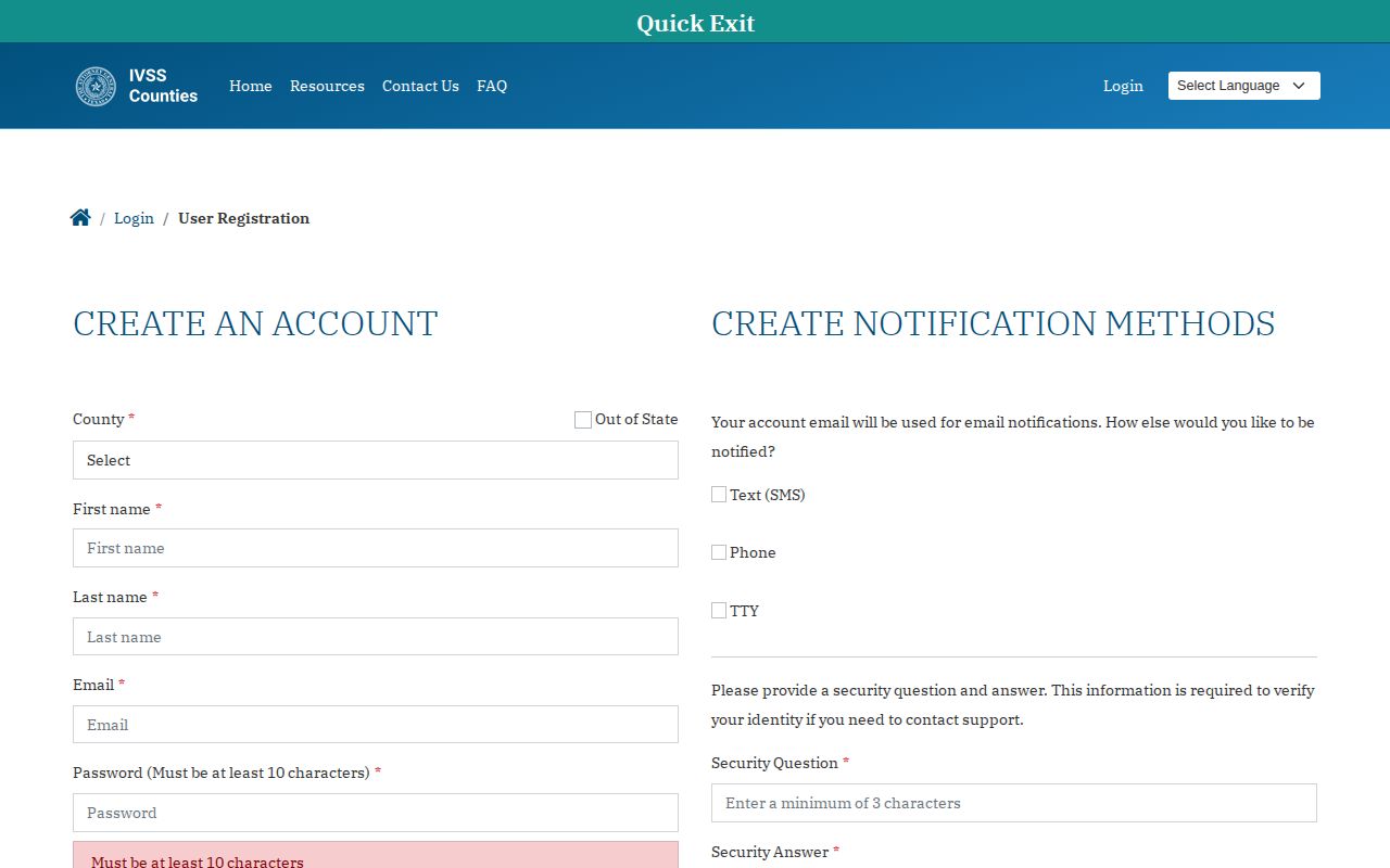 Sterling County IVSS release notification registration screen