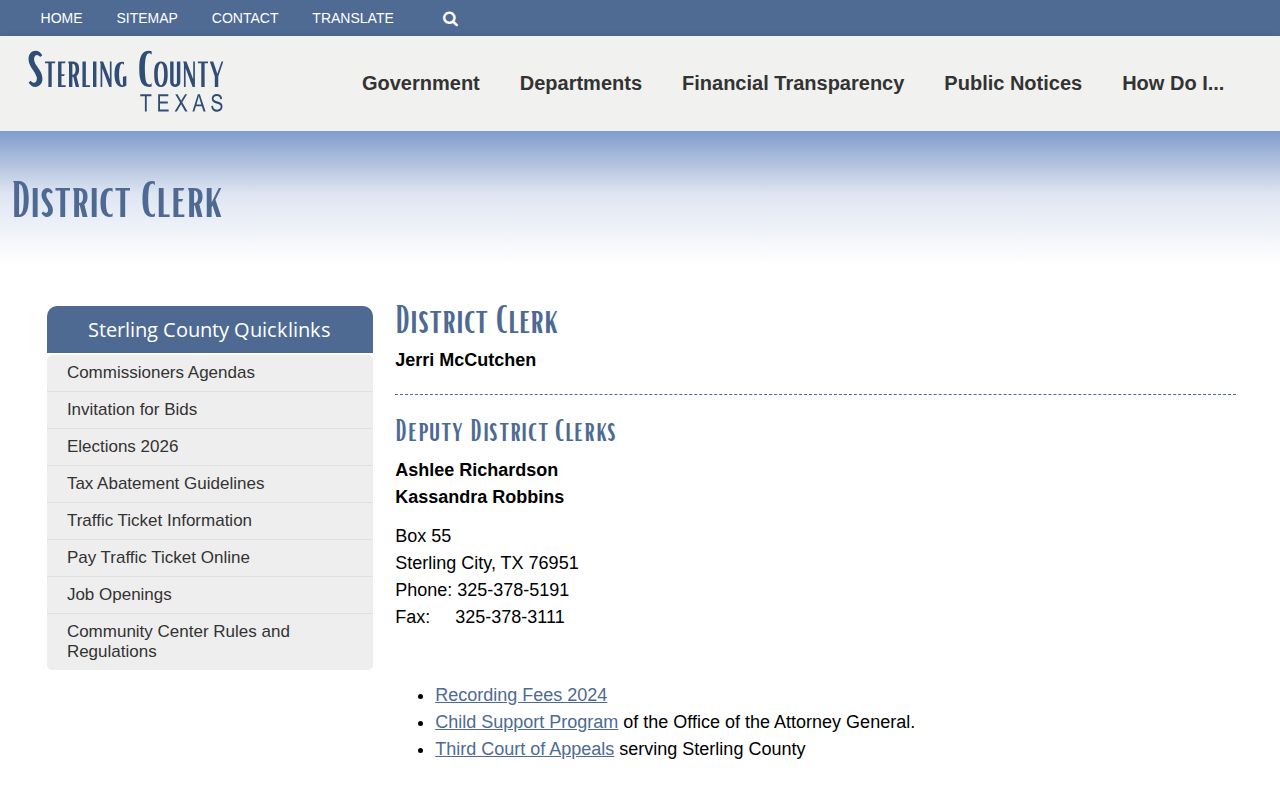 Sterling County District Clerk release record contact